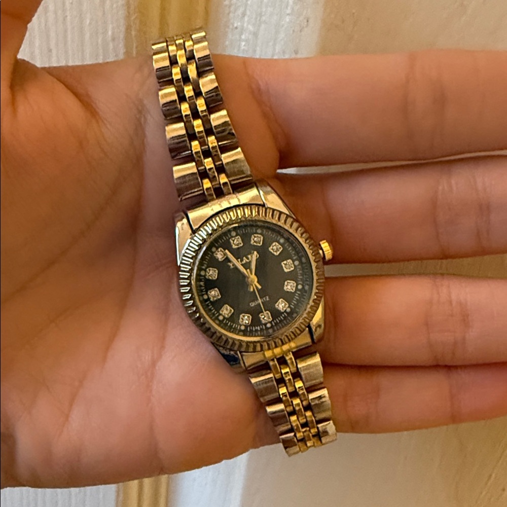 Macy's Elegant Black and Gold Women's Watch - Picture 2 of 8